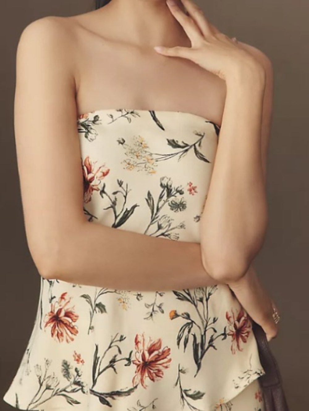 Anthropologie Silky Waves Strapless Woven Blouse Great Plains Floral Large NWT